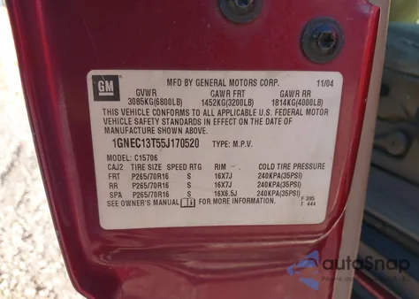 2005 Chevrolet Tahoe Ls z USA, uszkodzony, nr VIN 1GNEC13T55J170520